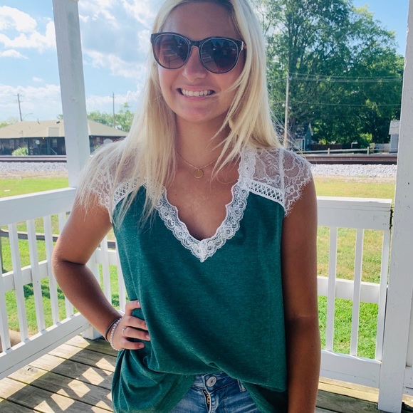 🔥LACE CHIC🔥SEXY LACE KNIT TANK TOP GREEN S/M/L/XL NWT - Picture 3 of 7